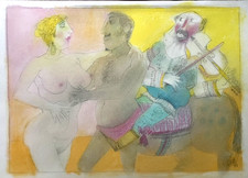 Blasco Mentor dessin crayon pastel papier signé daté les musiciens Erotisme art