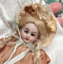 Poupée ancienne biscuit mignonette vintage taille 13 cm blond cheveux longs a...