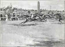 Charles Morel Courses à Longchamp dessin publié in Le Monde illustré 1890 15x20