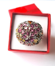 Bague cocktail grenat rhodolite tanzanite tourmaline argent 925 T 57