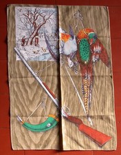 CHASSE serviette TORCHON  décor FUSIL FAISAN CHASSEUR PERDRIX CORNE de BRUME