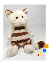 Peluche/Doudou Chat Assis Beige Crème Rayé Marron Nez Rose Yeux Durs 25cm Gipsy