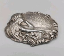 Vintage Art Nouveau Silver Metal Brooch / Pin Aurora Goddess of Dawn 