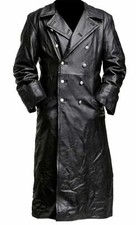 Hommes Allemand Classique WW2 Officier Militaire Uniforme Noir Vrai Cuir Trench
