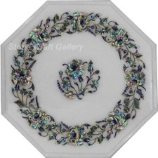 12 " Marbre Blanc Coin Table Top Incrustation Demi-Précieuses Pierres Handmade