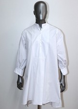 French Early 20th Antique White Cotton Dress Pullover Grandpa Bib Shirt Size M