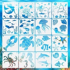 16 Pièces Pochoirs de Dessin des Animaux de Mer pour Enfant Pochoir Peinture ...