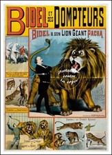 POSTER HQ 40x60cm d'une AFFICHE VINTAGE CIRQUE BIDEL DOMPTEURS FAUVES