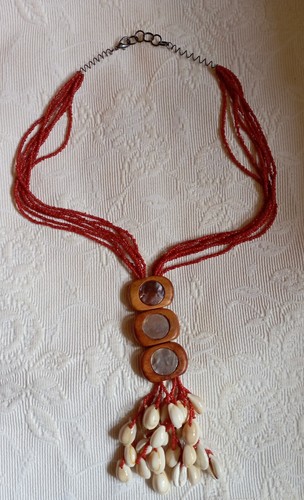 Collier ethnique bois - , nacre