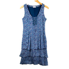 Jacqueline Riu Robe Volantée Femme 38 Bleu Floral Viscose Sans Manches Chic Été