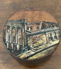 Boîte Ronde Souvenir Bois Dessus Cuir Peint DAX la Fontaine Cravole Signé