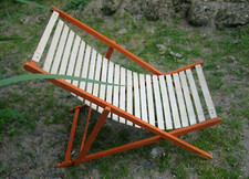Ancien accessoire de Poupée Chaise longue Transat en bois NIVERBOIS années 50
