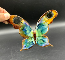Papillon en céramique émaillé vintage  à accrocher polychrome ton bleu