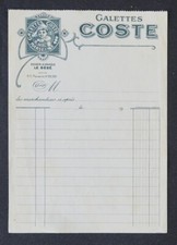 Facture MARSEILLE Galettes COSTE Le Bébé biscuit illustrée billhead 111