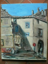 Ferrals les Corbières Place du Château peinture à l'huile toile chassis 