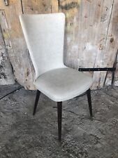 Chaise Scandinave Skaï Blanc Crème + Pieds Compas Bois Vintage #A248
