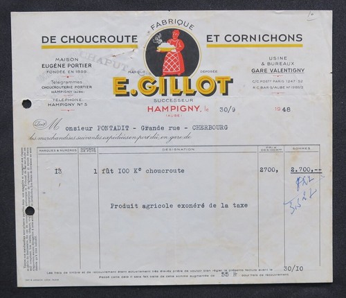 Facture 1948 hampigny - facture,