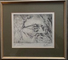 Gravure eau forte- Portrait Années 80. Encadrée et sous verre.