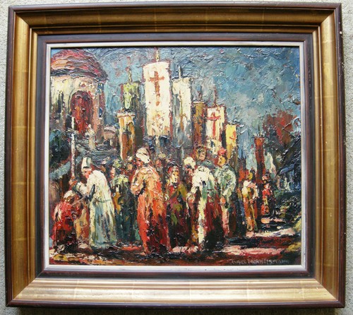Huile sur panneau procession - huile,