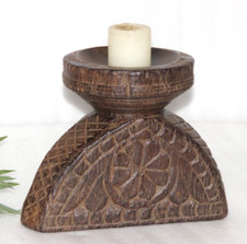 Porte-Bougie Ancien En Bois
