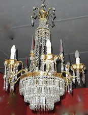 1970' Lustre Baguès à 6 Branches et 6 Poignards et Pampilles à Prisme Baccarat