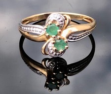 Bague ancienne/vintage Or jaune 18 carats et 2 Émeraudes