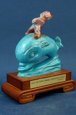 R. GATTI Sculpture futuriste céramique Dauphin Chérubin FAENZA Lustre métallique