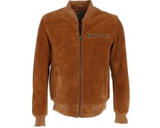 Blouson bomber homme 100 % cuir véritable daim marron vintage moto motard...