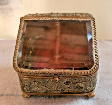 NAPOLEON III COFFRET BIJOUX  PORTE MONTRE VERRE BISEAUTE  SCENE DE CHASSE A COUR