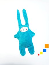 Doudou Plat Réversible Lapin Bleu Blanc Noir Rayé Attache/Range Tétine Catimini