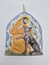 APPLIQUE FAIENCE RELIGIEUSE SAINT FRANCIS? ST GENS DU BEAUCET SIGNÉE