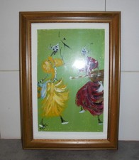 TABLEAU PEINTURE DANSEUR MUSICIEN AFRICAIN SIGNÉ Encadré sous-verre 35cm x 25cm