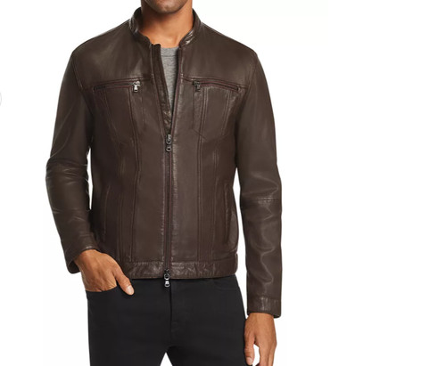 Veste cuir marron motard - veste, en