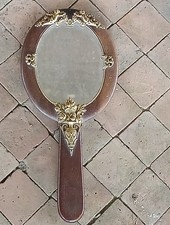 Miroir Face à Main Ancien  en Bois  et Bronze. XIXeme .