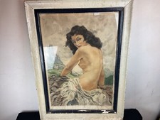 Tableau gravure Ancien à Identifier Portrait Femme Nu Nue Peinture Erotica
