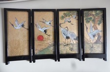 Mini paravent bois laqué noir peint sur papier de riz or & argent Chine Vietnam