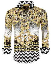 Hommes Premiere Boutonnière Manches Longues Robe Chemise Déguisement or Léopard