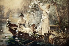 Hans Zatzka lithographie couleur Les Nénuphars signée painted by H.Zatzka XIXème
