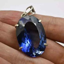 32 CT Saphir Naturel Bleu Certifié Coupe Ovale 925 Solide Argent Pendentif Gemme