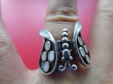 bague papillon articulé nacre de 2,5x2 et argent massif 3 poinçons tbé