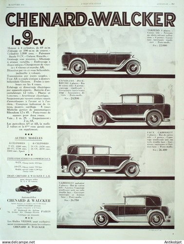 Publicite auto chenard - auto, &