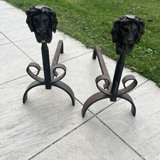 Ancienne paire de chenets Tête De lion