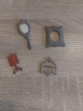 Lot pour maison de poupée ancienne Ges Gesch tôle lithographié miroir cadre menu