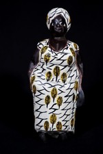 Art Africain - Ravissante Statue Bois Femme Colon Aoulaba Peinte - 17,5 Cms ++++