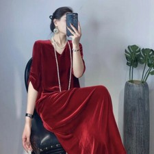 Femme robe velours col - col, v