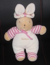 doudou lapin beige blanc rayé