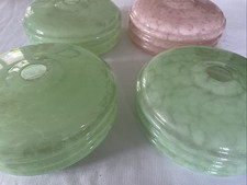 Suspension Art Déco , Vert , Rose , verre , lot de quatre