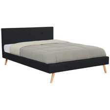 Lit double scandinave OSLO avec tête de lit et sommier 160 x 200 cm tissu noir