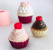 Moule Silicone Cupcake Gâteaux Chantilly Cerise 3D pour Bougie Plâtre Cire