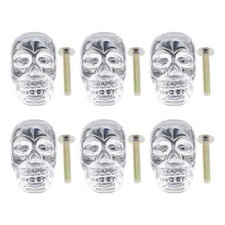  Lot de 6 boutons de meuble en verre cristal avec vis, motif tête de mort, pour